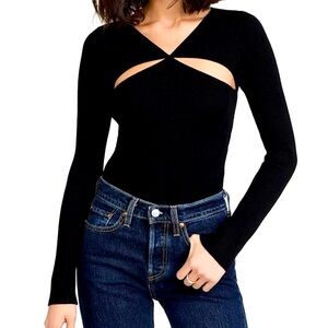 Line & Dot  Kylee cutout Ribbed size Large Black knit Long Sleeve Top..ch